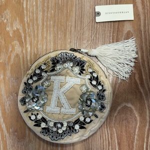 Anthropologie monogrammed embroidered pouch - letter K